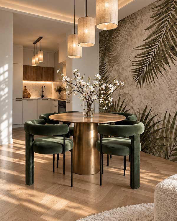 Botanical and olive-green accents in an investment apartment interior