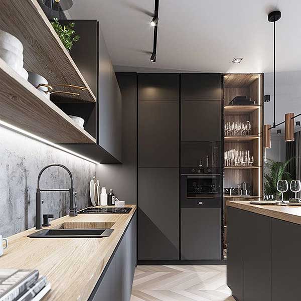 Тъмно_сиви_п_образани_кухни_по_поръчка_с_дървен_плот_Urvission_Interiors